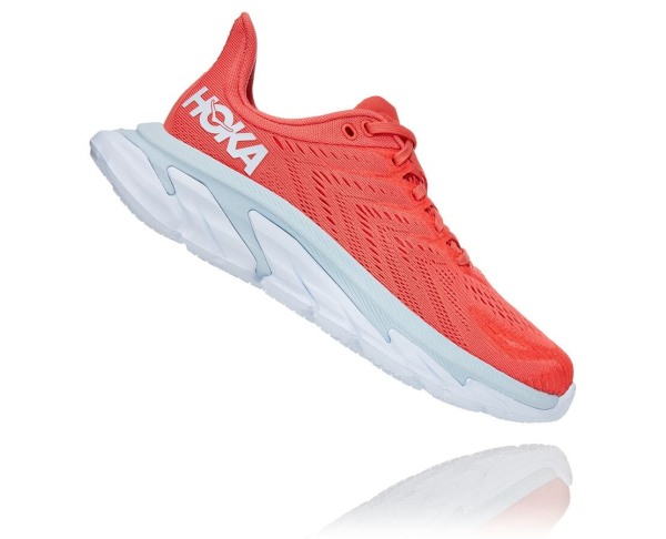 Hoka One One Clifton Edge Womens UK - Coral / White Road Running Shoes - GATWK8319